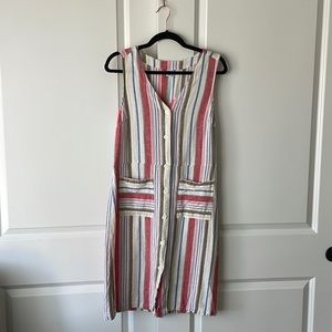 Summer Striped Button Down Linen Dress